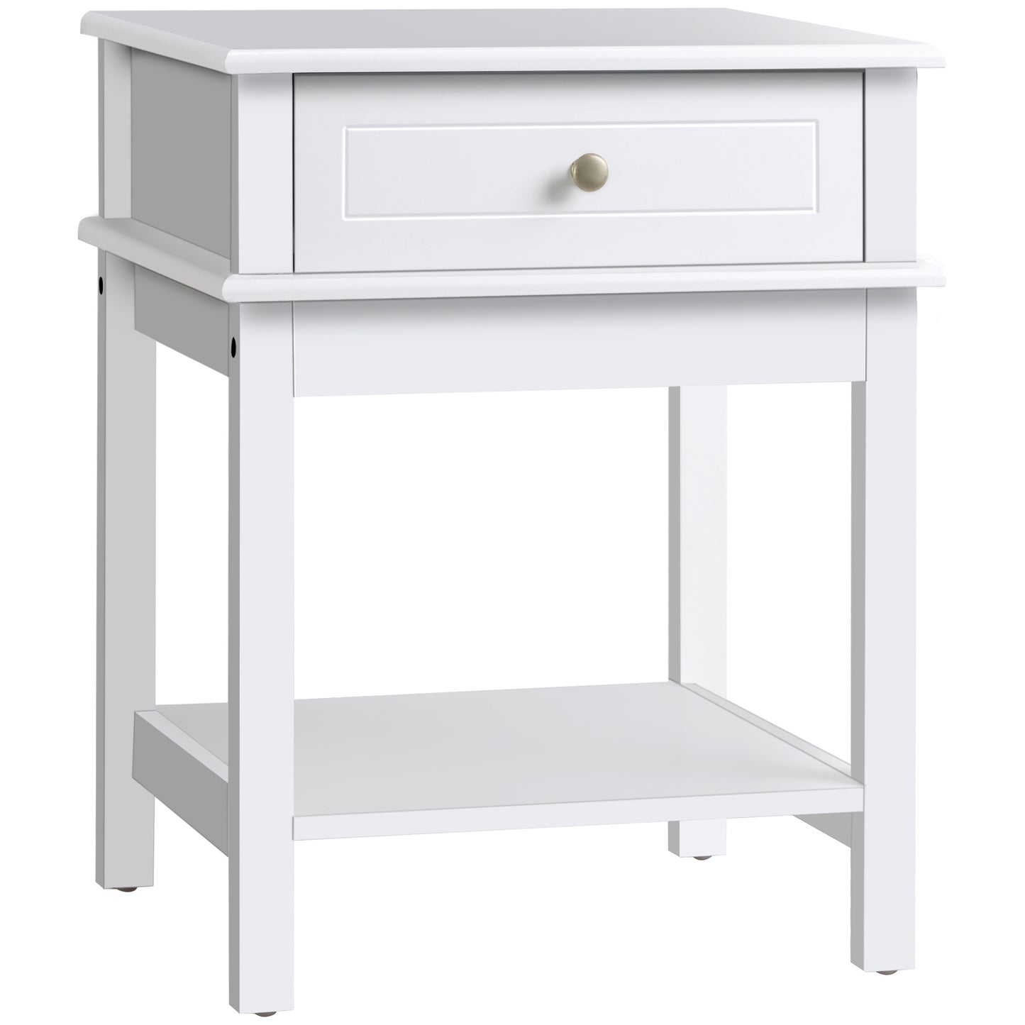 Modern Nightstand, Accent End Side Table with Drawer and Storage Shelf, Bedside Table for Bedroom Living Room, White