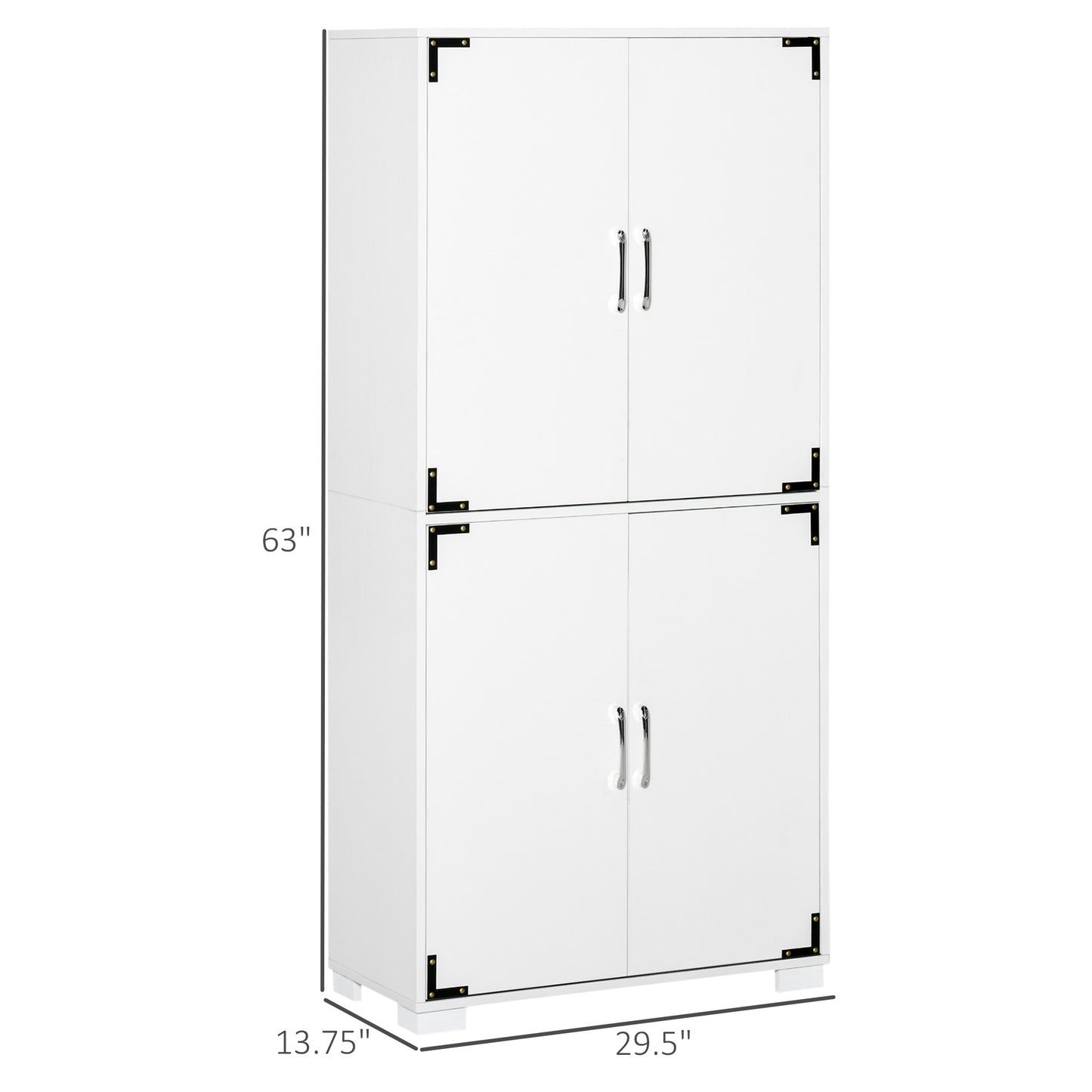 Industrial kitchen Pantry Storage Cabinet with 4 Doors, Cupboard with Shelves for Bedroom and Living Room, White