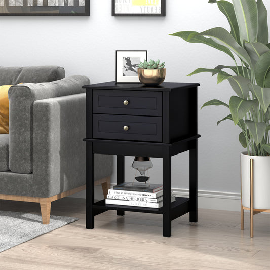 Modern Sofa Side Table, Accent End Table with Drawers and Storage Shelf, Nightstand for Bedroom Living Room, Black