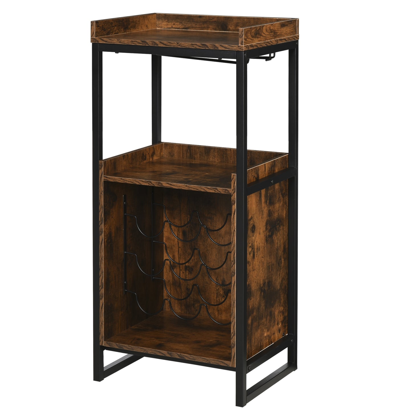 Retro Industrial 9-bottle Wine Rack Storage Cabinet Serving Bar Wood Buffet with Glass Holders