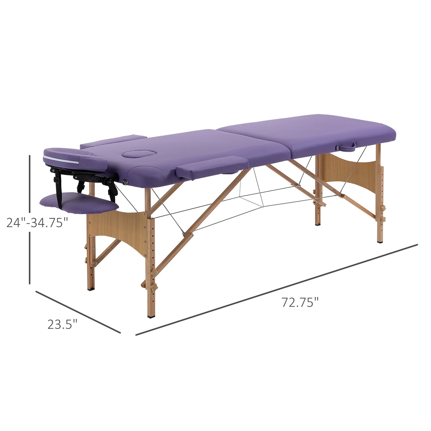 72Inch 2 Section Adjustable Massage Table Portable Folding Spa Facial Couch Bed w/ Free Carry Case Purple