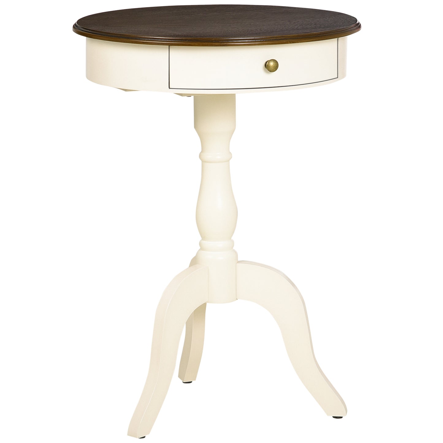 Retro Side Table with Round Tabletop for Living Room, Bedroom, White