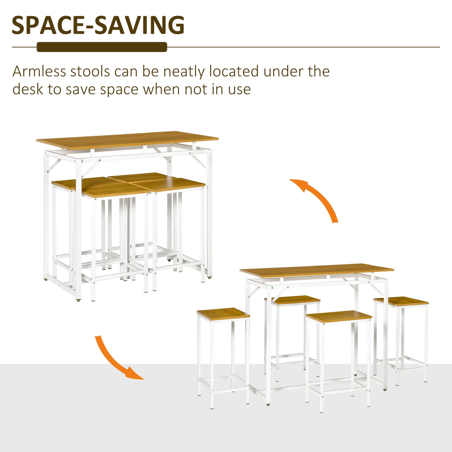 Bar Table Set With 4 Stools, 5 Pieces Bar Height Breakfast Table for Dining Room, Kitchen, Oak