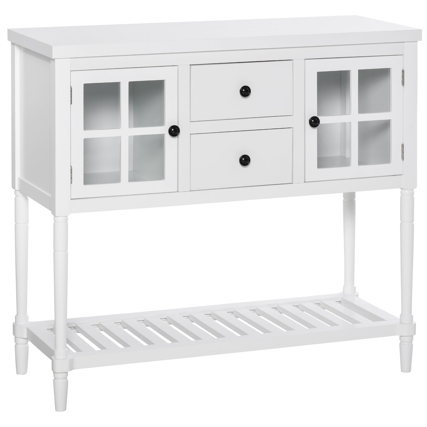 Modern Sideboard Buffet Cabinet, Kitchen Storage Cabinet with 2 Drawers, Bottom Shelf, Glass Doors for Living Room, Hallway, White