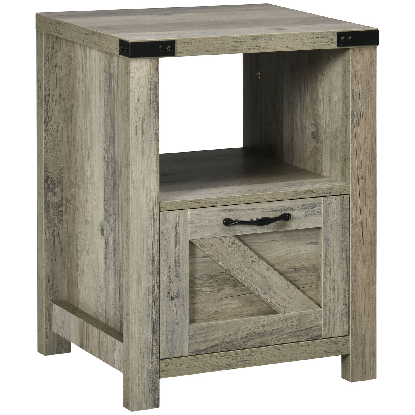 Industrial Side Table with Drawer and Open Shelf, Nightstand for Living Room or Bedroom