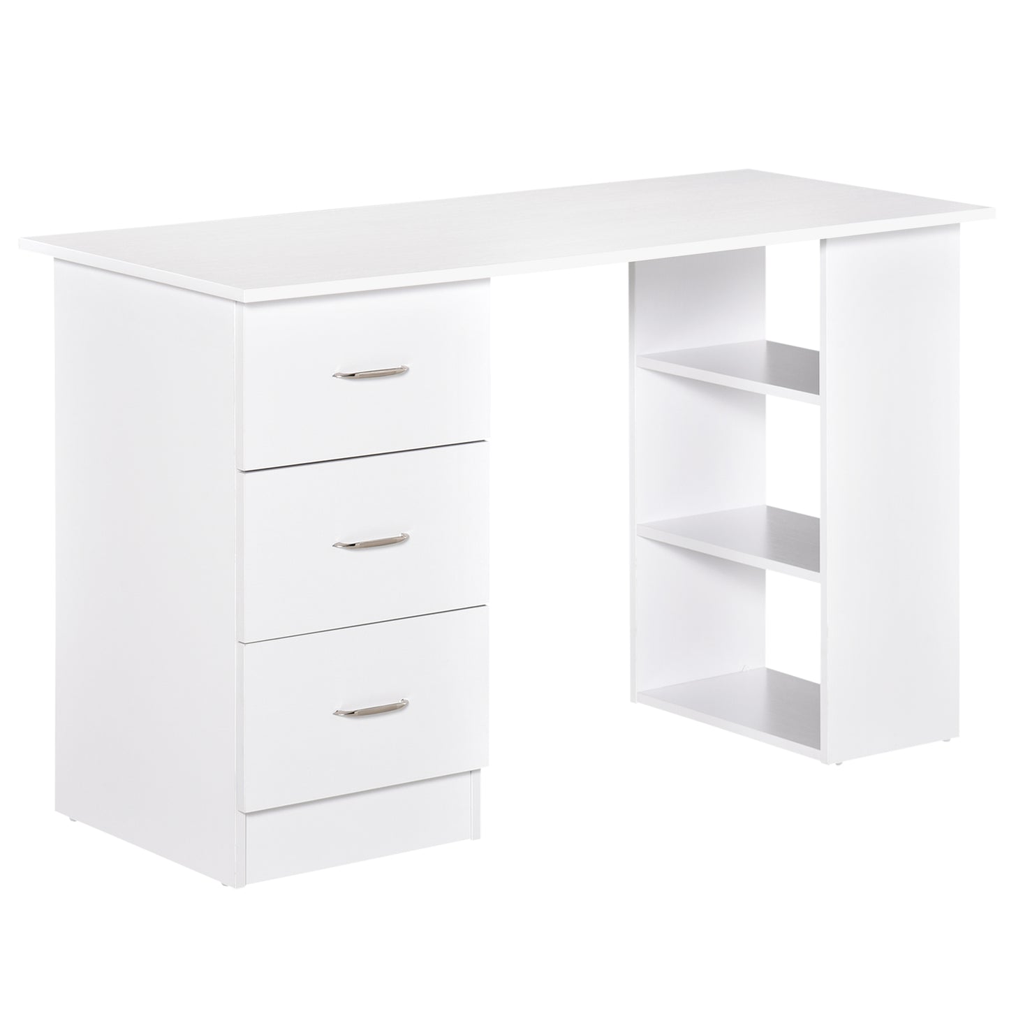 Computer Writing Desk Study Table Student Workstation w/ 3 Shelf & 3 Storage Drawers Home Office Furniture White