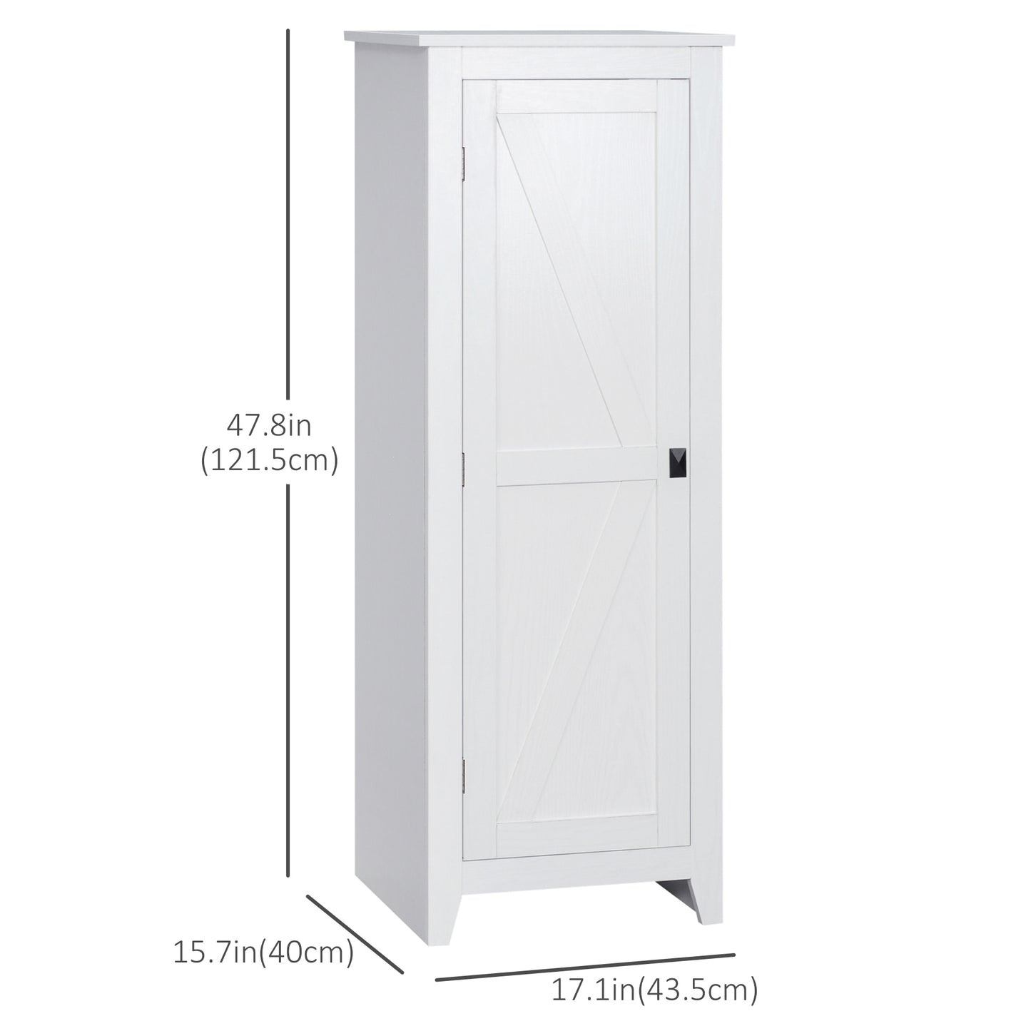 Freestanding Kitchen Pantry, Storage Cabinet with Barn Door and Adjustable Shelves, 47.25", White