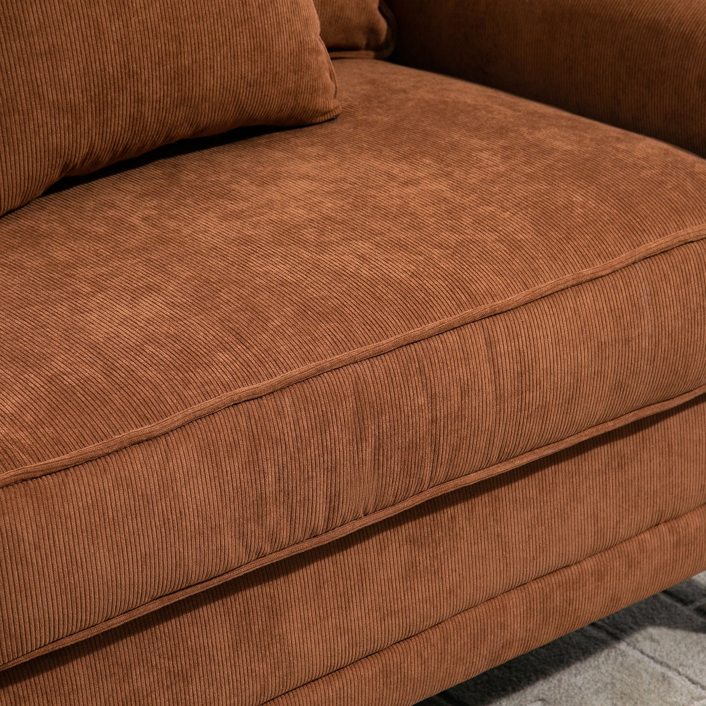 Modern Classic 3-Seater Sofa, Corduroy Fabric with Pine Wood Legs, Rolled Arms, Brown