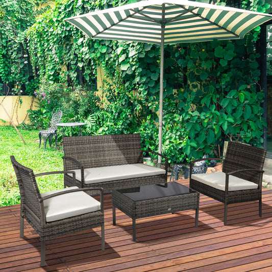 Outsunny 4pcs Outdoor Rattan Wicker Patio Conversation Set Grey