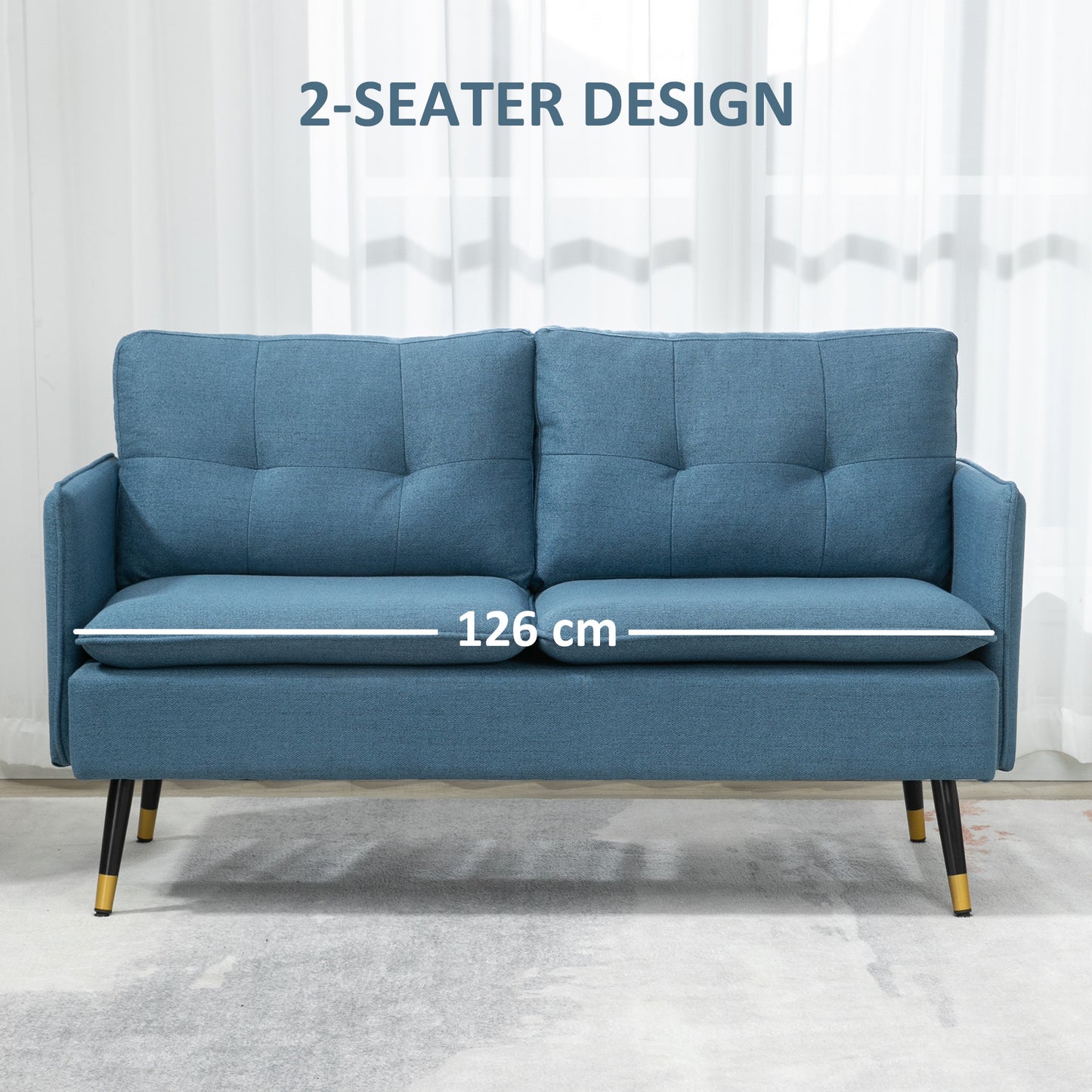 55" Loveseat Sofa for Bedroom, Modern Love Seats Furniture with Button Tufting, Upholstered Small Couch for Small Space, Dark Blue