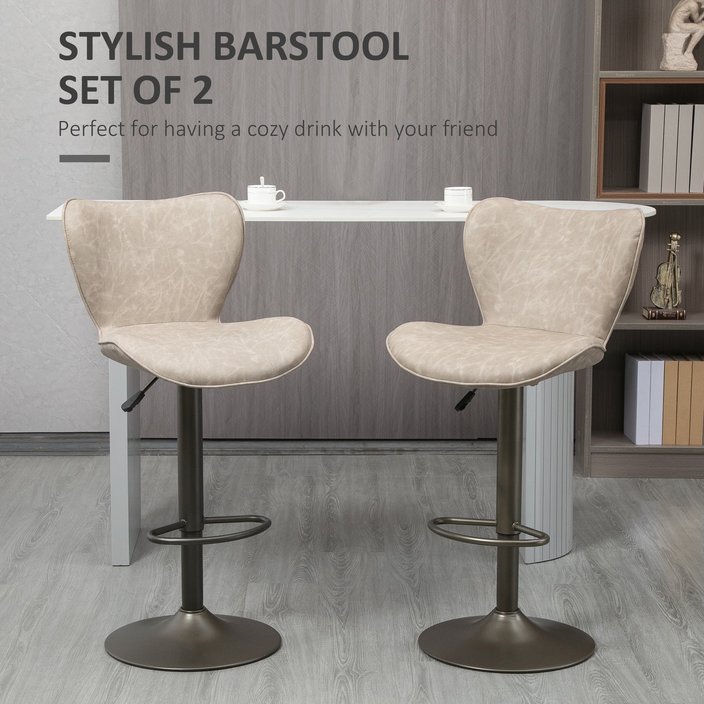 Swivel Bar Stools Set of 2, Adjustable Counter Height Bar Stools with Round Steel Base, Footrest, ‎Light Grey