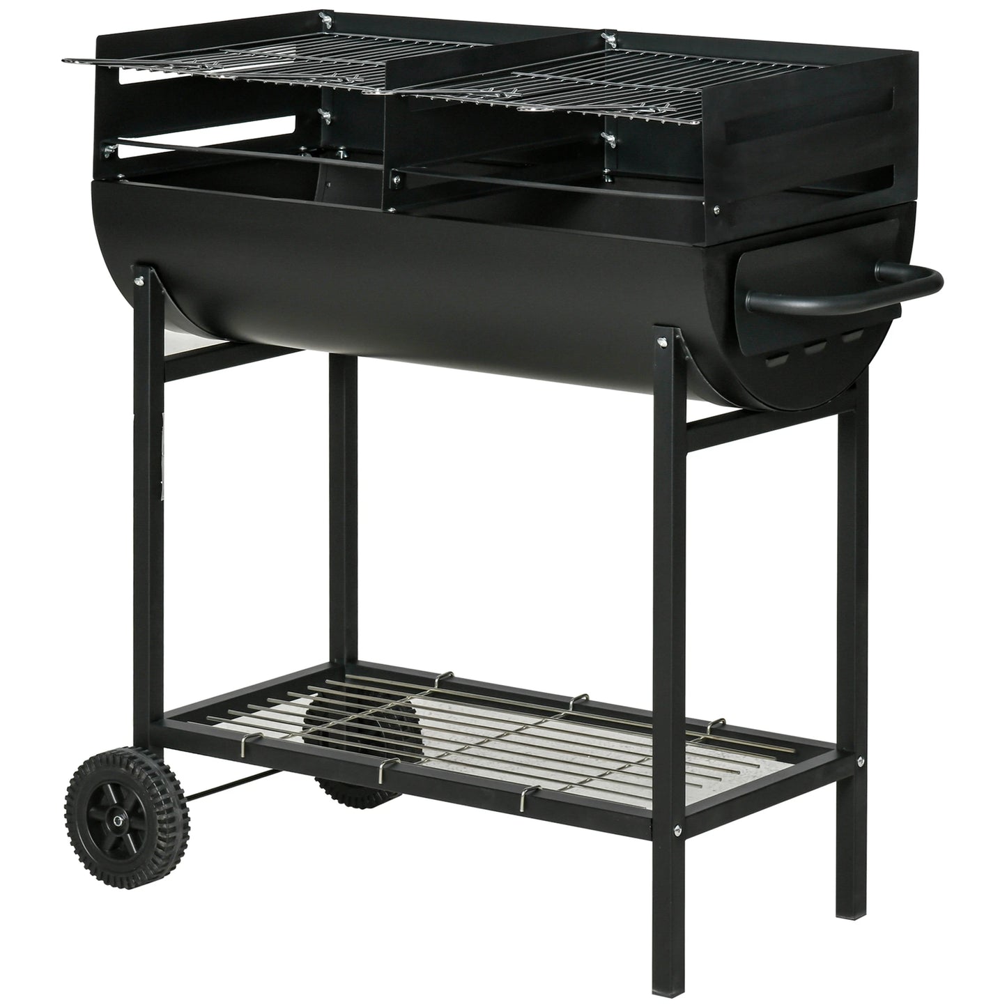 Outsunny 35.5" Portable Charcoal Grill BBQ Height Adjustable Outdoor Backyard Barbecue with Shelf and Wheels, Easy Set-up, Black