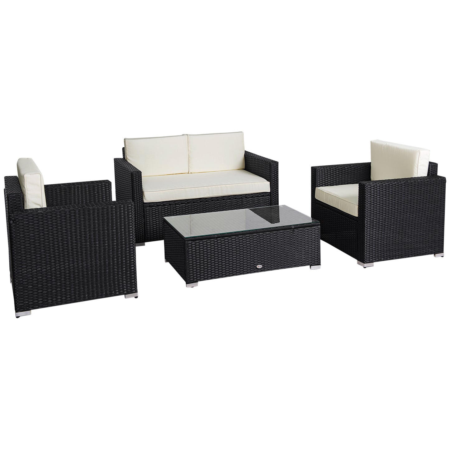 Outsunny 4 Pieces Patio Furniture Set, Rattan Wicker Sofa Deluxe Outdoor Coffee Sectional Set Garden Patio Furniture Sets with Cushions for Porch Garden Poolside Balcony, Cream White