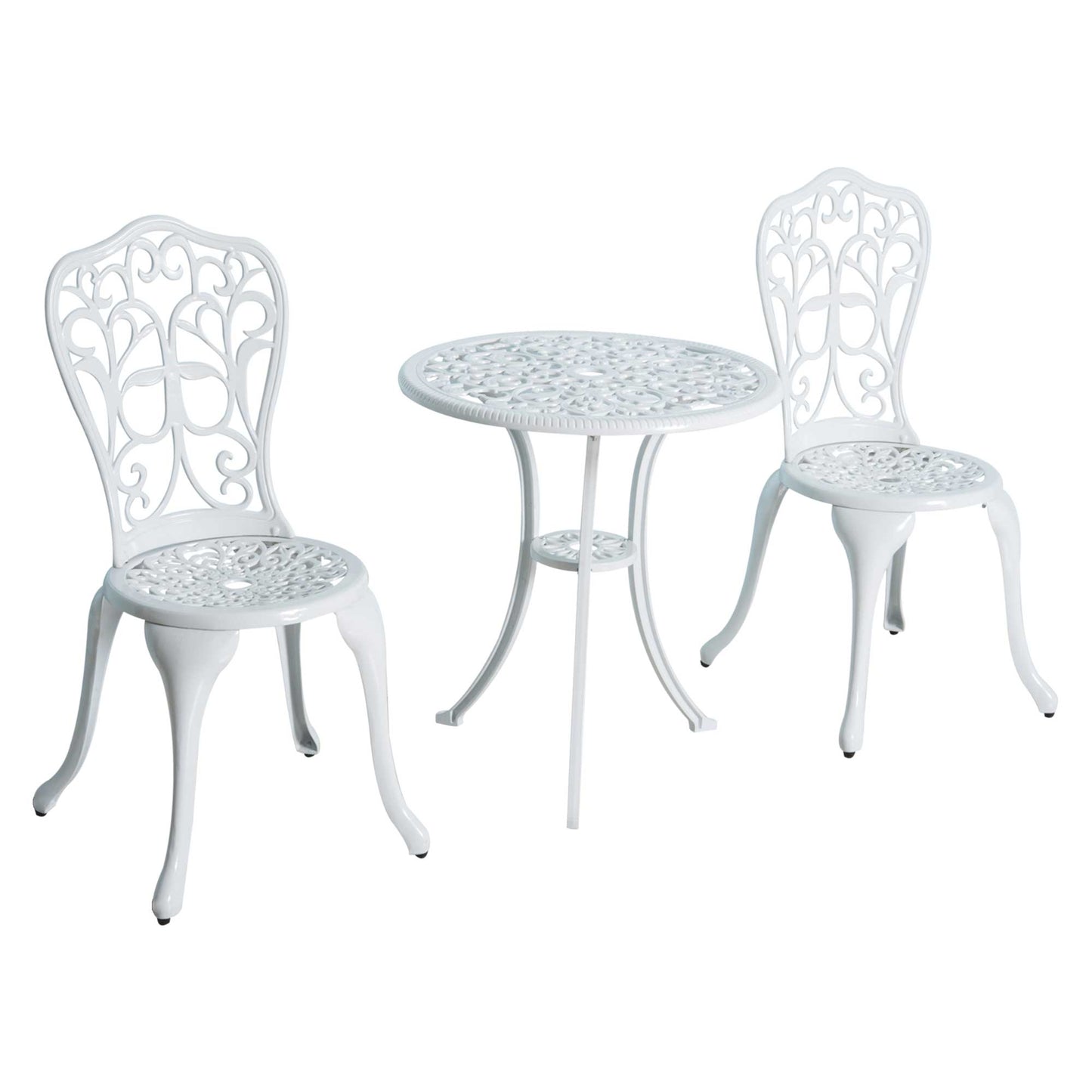 Outsunny 3 Pieces Antique Outdoor Bistro Set for 2 Patio Table and Chairs Set with Umbrella Hole White