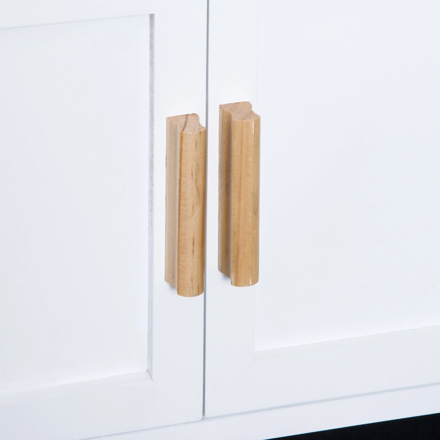 Portable Kitchen Trolley with Bamboo Top Storage Cabinet and Wine Rack (White)