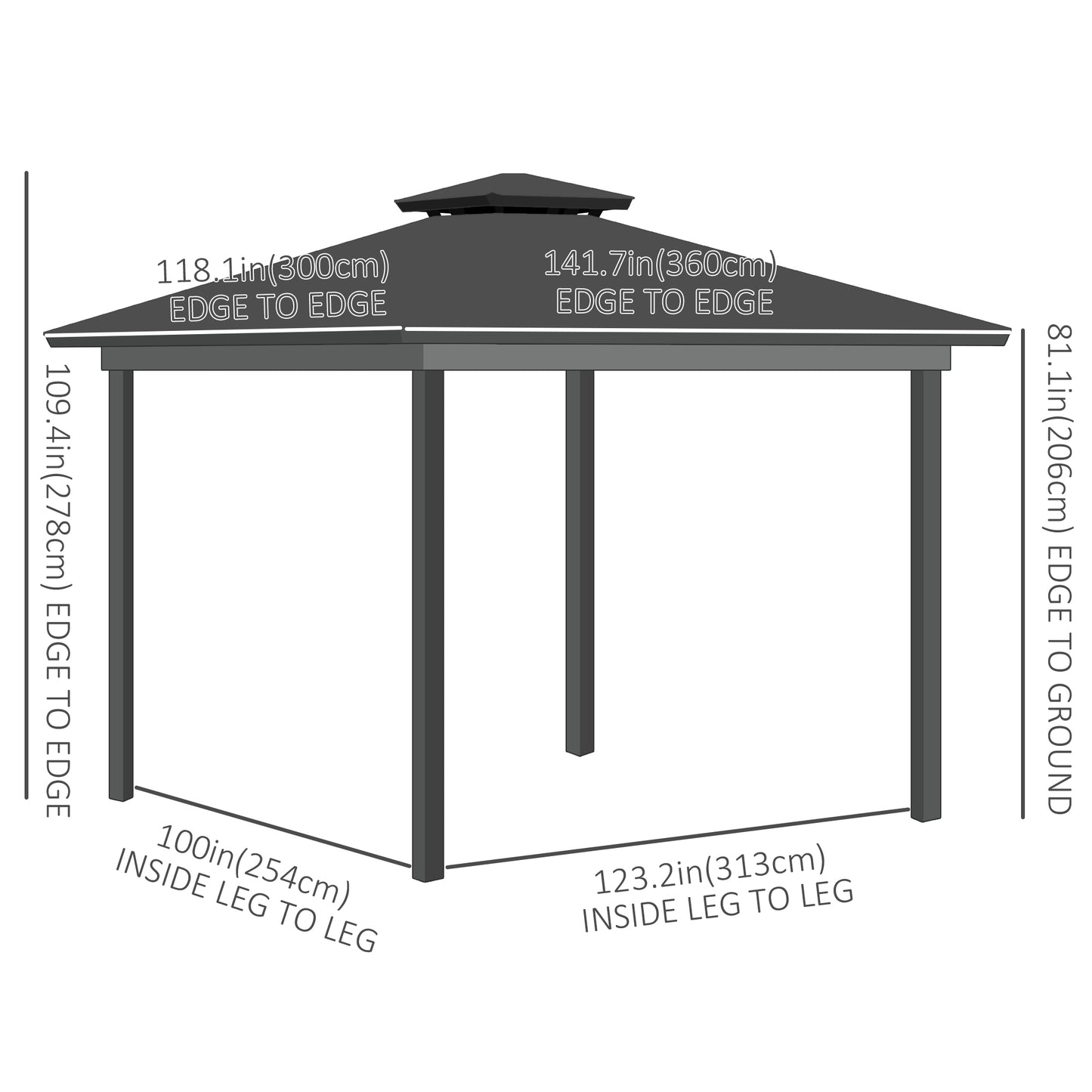 12' x 10' Outdoor Gazebo Canopy, Double Roof Hardtop Gazebo with Polycarbonate Roof, Galvanized Steel Frame, Nettings & Curtains, for Garden, Lawn, Backyard and Deck