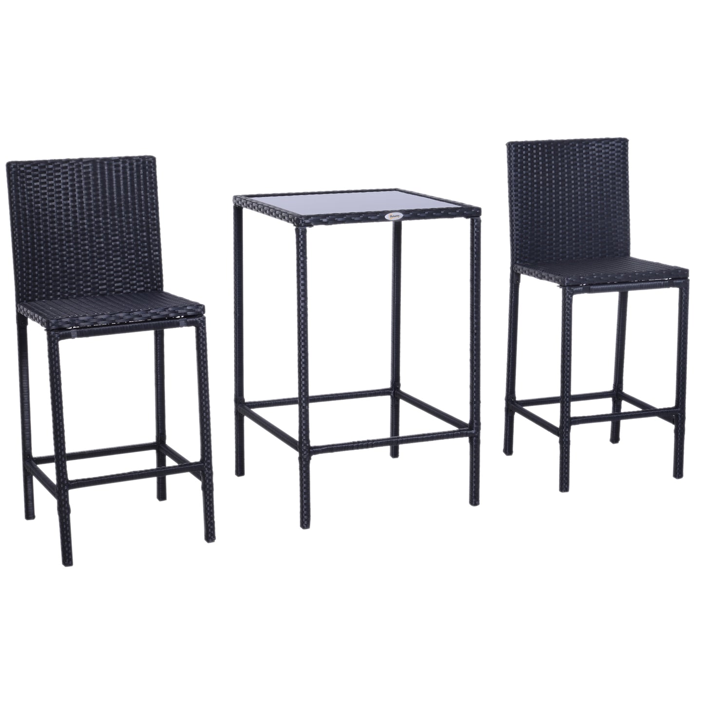 Outsunny 3 Pieces Patio Bar Set Wicker Rattan Garden Deck Bistro Set Barstool and Table Outdoor Furniture for Patios Backyards Balcony Gardens Poolside, Black