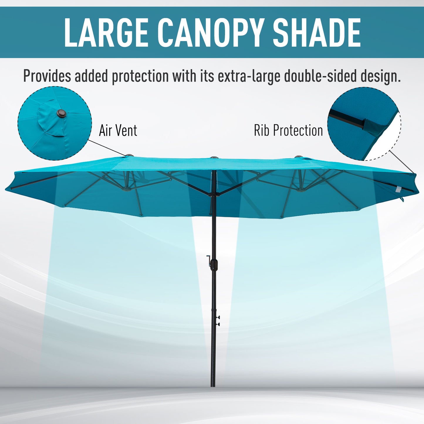 Outsunny 15' Outdoor Patio Umbrella with Twin Canopy Sunshade Steel Table Umbrella with Lift Crank, Sky Blue