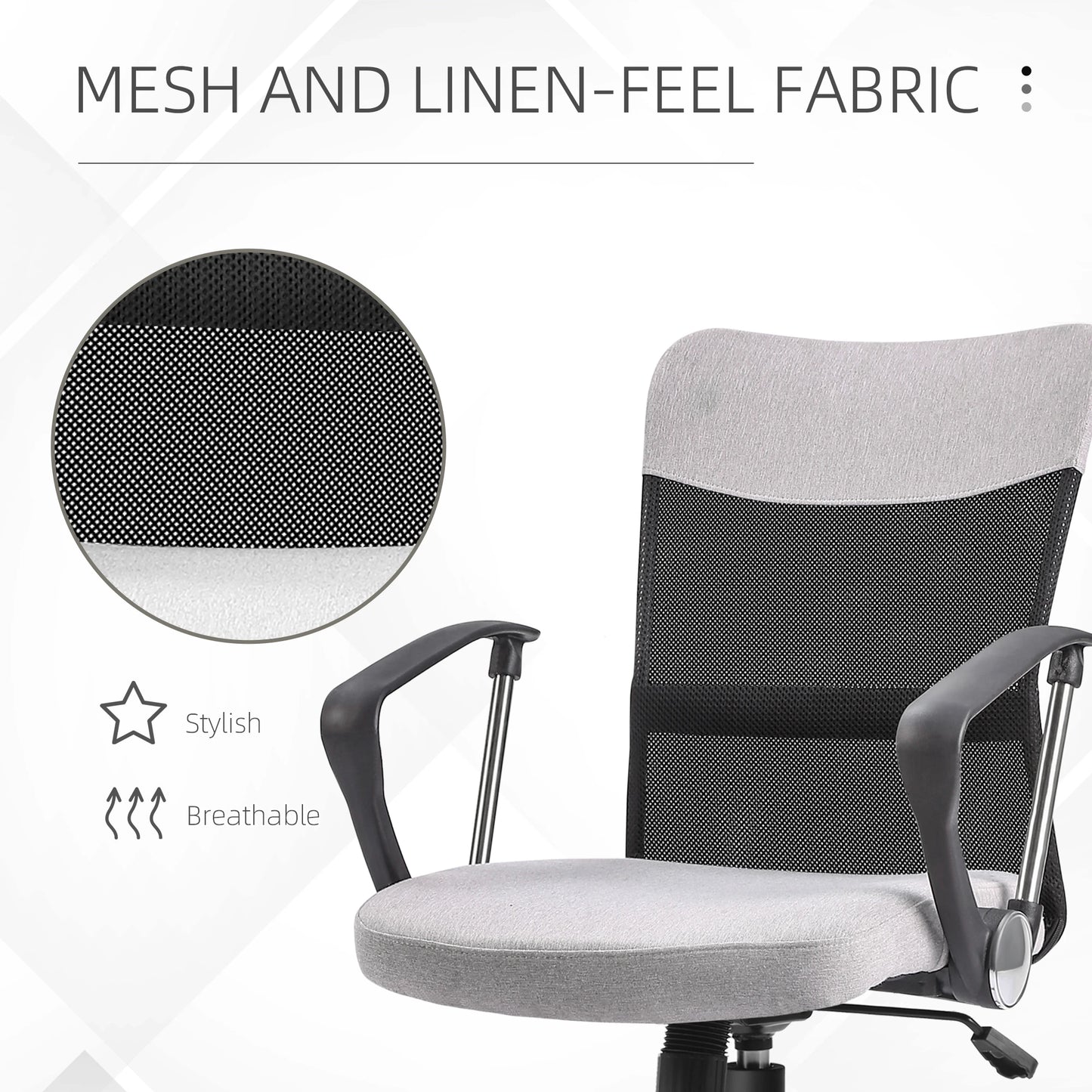 Ergonomic Office Chair, Mid Back Mesh Chair with Armrests, Adjustable Height, Grey and Black