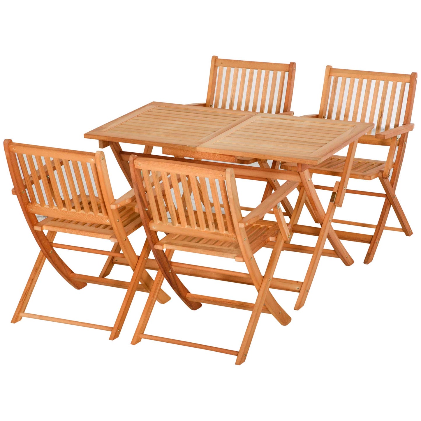 Outsunny 5 Piece Wood Patio Dining Set for 4, Dining Table and Chairs Set, Folding Outdoor Patio Furniture for Patio, Backyard and Garden, Teak