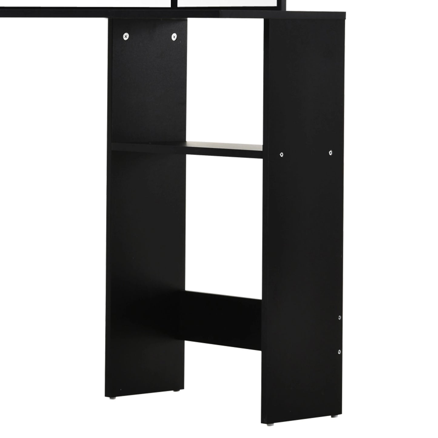 Corner Vanity Table, Makeup Desk with Three-Fold Mirror and 5 Drawers, Black