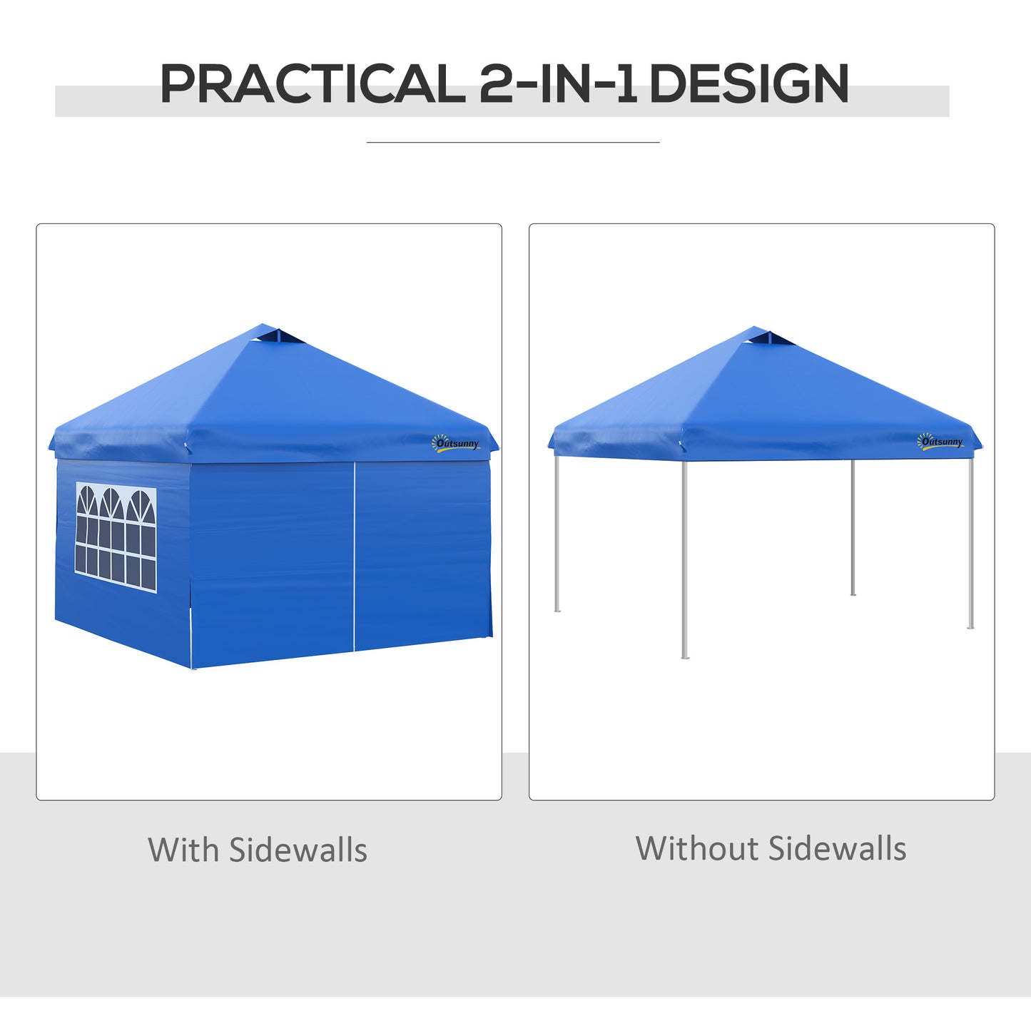 10' x 10' Pop Up Canopy Tent, Instant Shelter Tent with Sidewalls, Windows, Roller Bag and Sand Bags for Garden, Patio, Blue