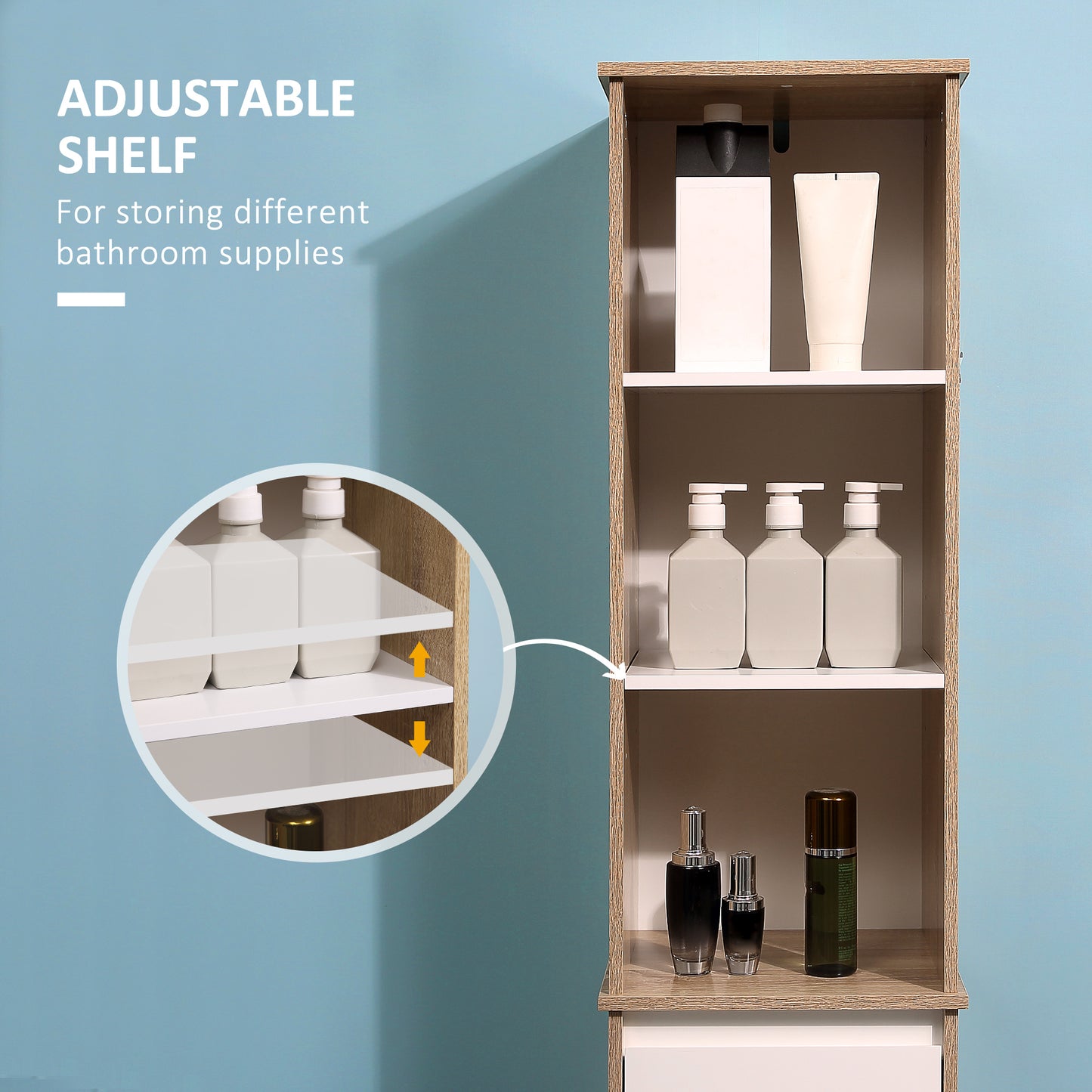 Tall Bathroom Floor Cabinet, Storage Organizer with Door, Freestanding Linen Tower with Adjustable Shelf and Drawer