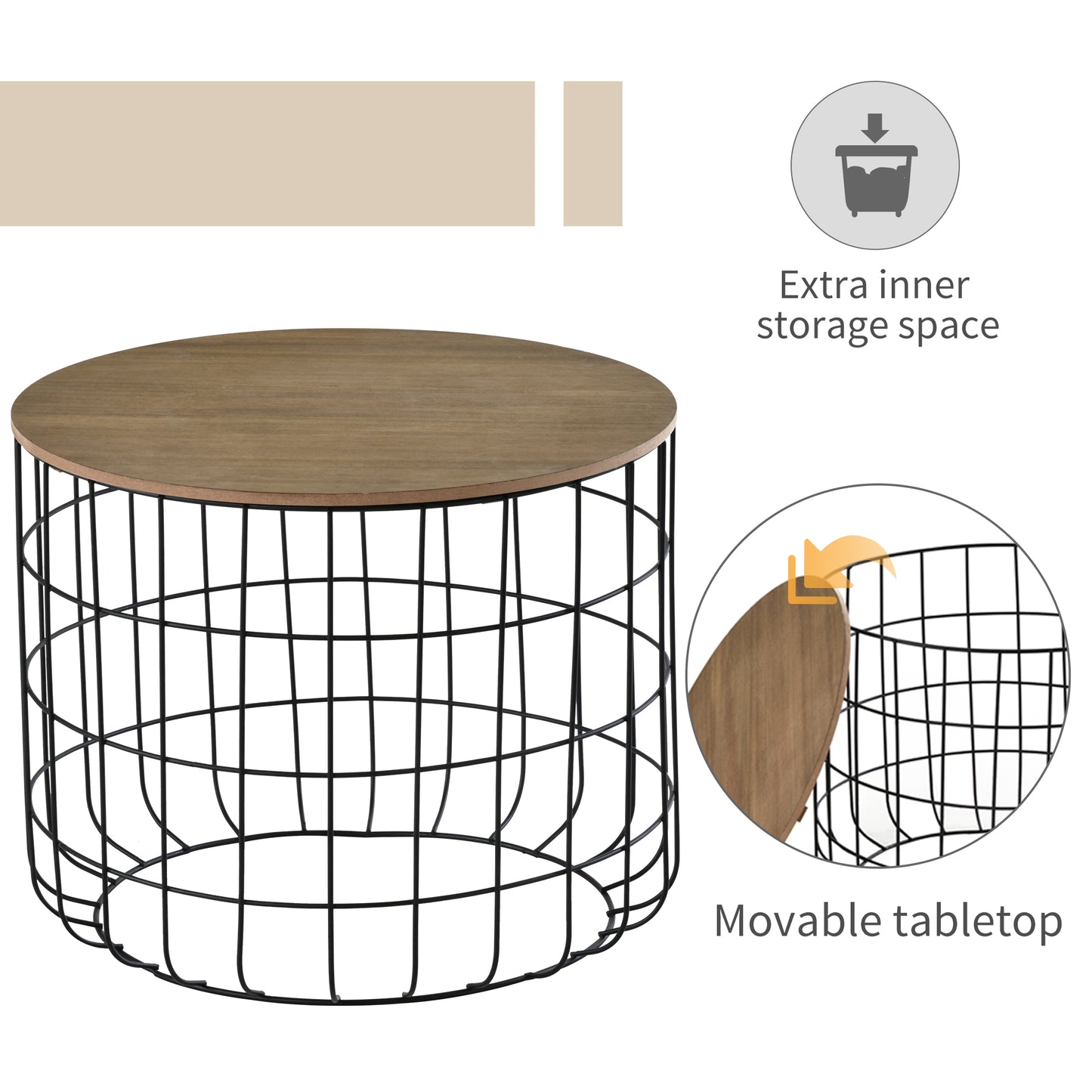 2 Piece Coffee Table Set with a Retro Industrial Style, Extra Storage Space Underneath, & Multipurpose Use, for Living Room, Dining Room, Office