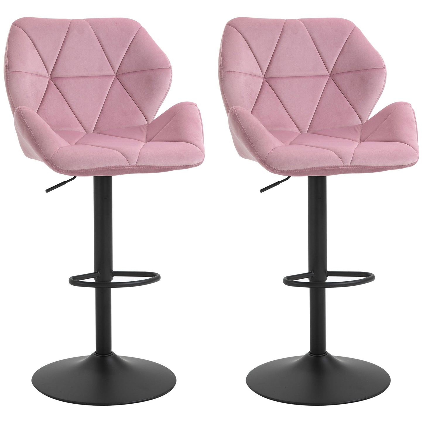 Velvet-Touch Bar Stool Set of 2 Fabric Adjustable Height Armless Counter Chairs with Swivel Seat, Pink