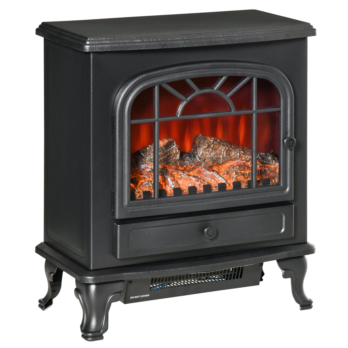 Freestanding Electric Fireplace Heater, Fireplace Stove with Realistic Flame Effect and Adjustable Temperature, Overheat Safety Protection, 750W/1500W, Black