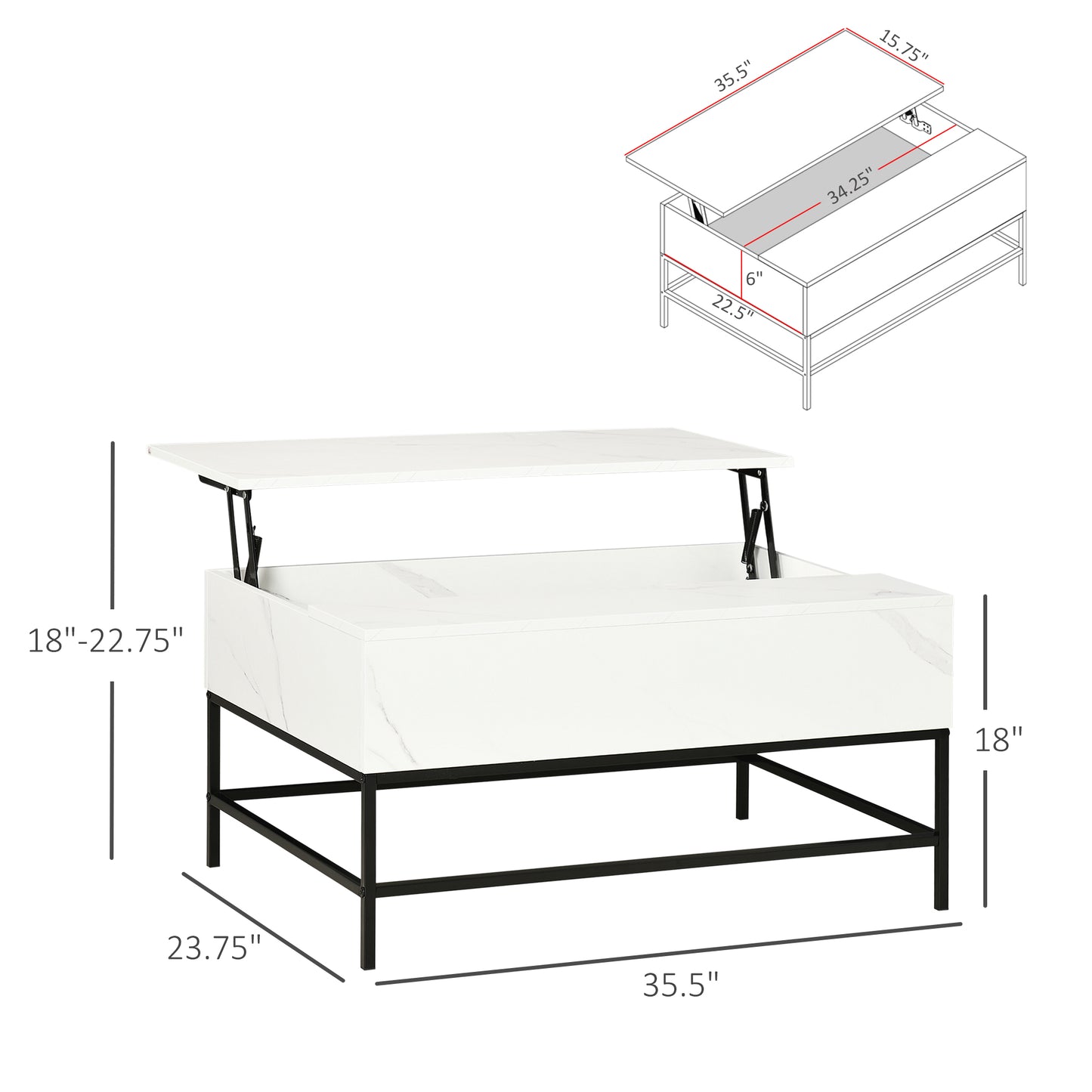 Top Coffee Table with Hidden Storage Compartment Lift Tabletop Center Table for Living Room, White