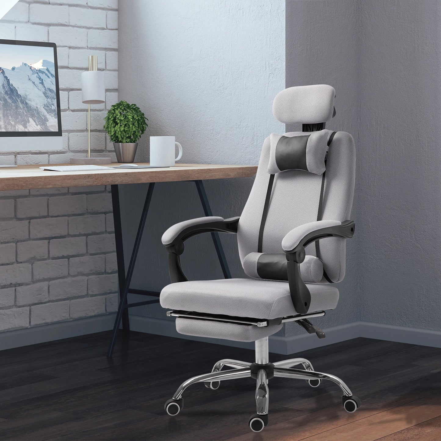 Ergonomic Executive Office Chair Lumbar Support with Footrest, Grey