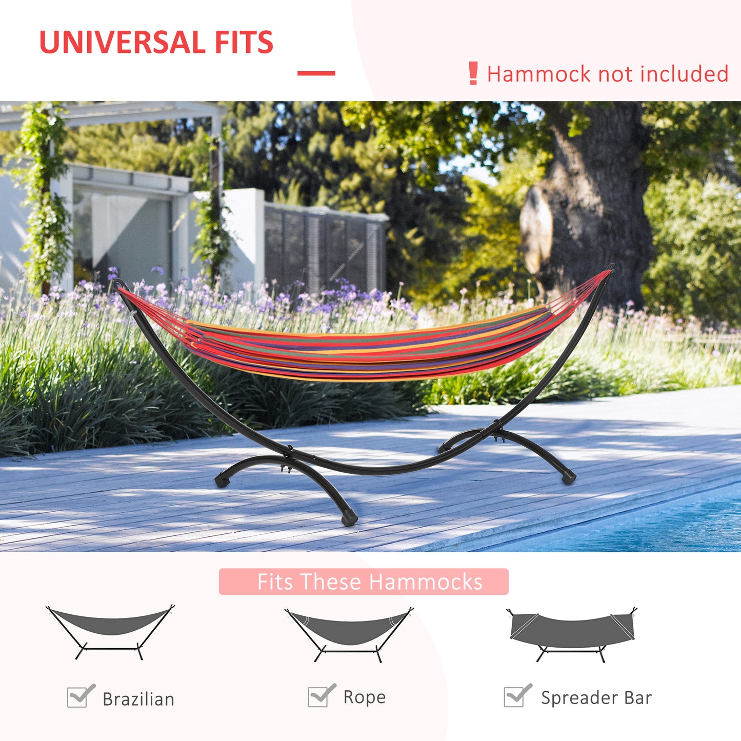 10' Hammock Stand with Steel Frame, Hammock Chair Stand Only for Garden, Camping, Picnic, Outdoor, Patio, Black