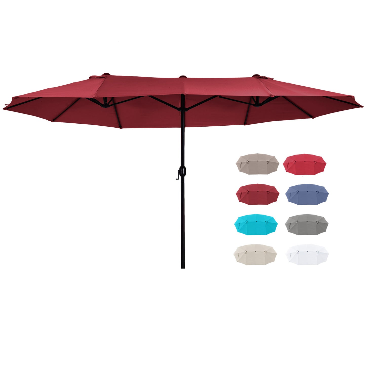 Outsunny 15' Outdoor Patio Umbrella with Twin Canopy Sunshade Steel Table Umbrella with Lift Crank Red