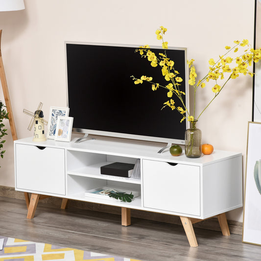 Modern Wooden TV Stand with 2 Storage Cabinet Stand for TV's up to 65" for Living Room Office, Storage Entertainment Center, White