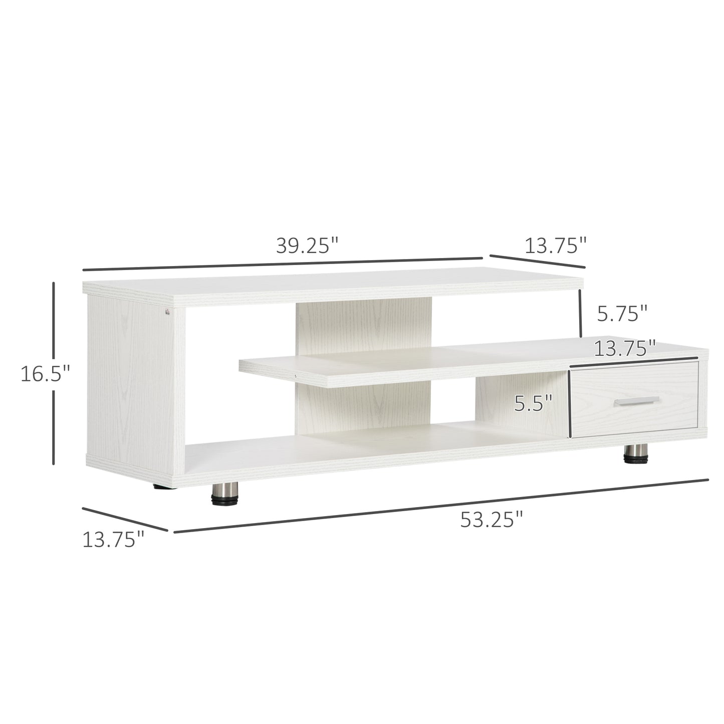 Modern TV Stand for TVs 45" and up, TV Cabinet with Storage Shelf and Drawer, Entertainment Center for Living Room Bedroom, White Wood Grain