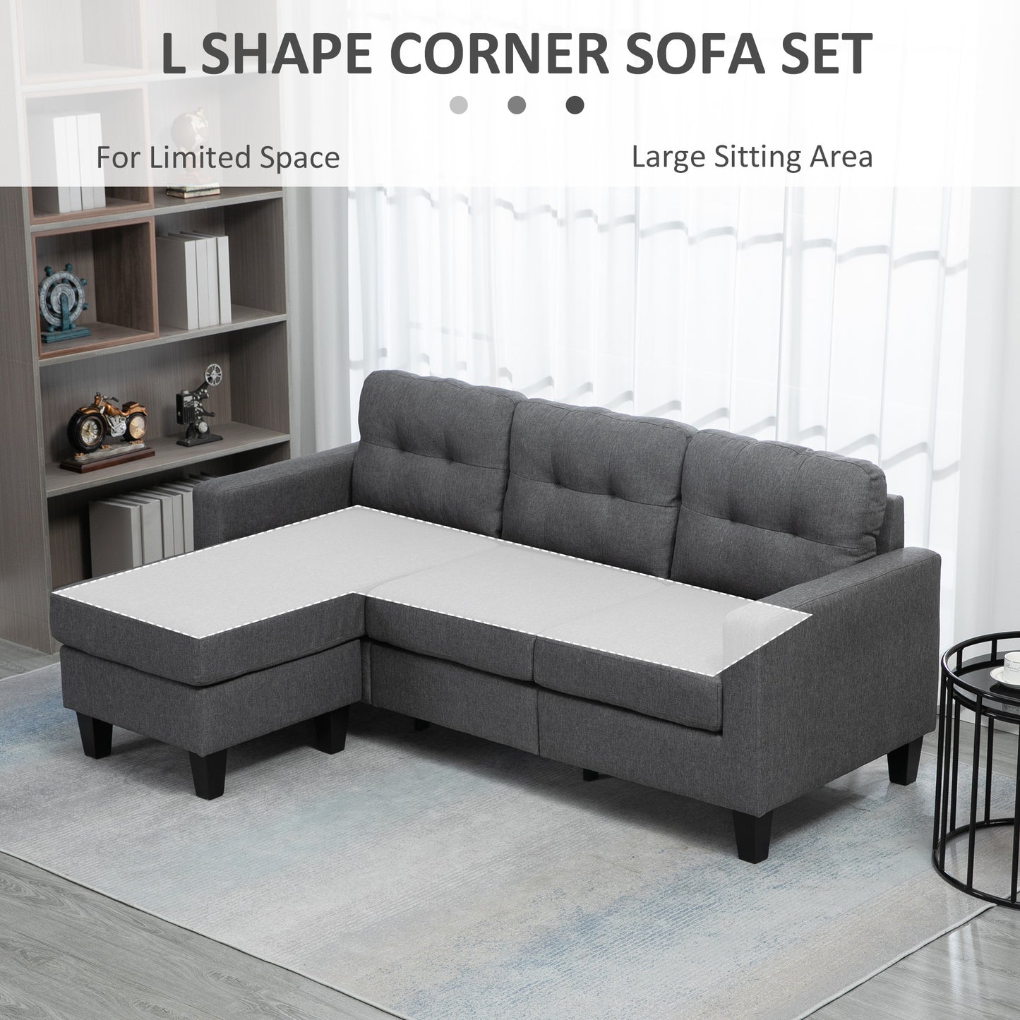 Corner Sofa, Chaise Lounge Furniture, 3 Seater Couch with Ottoman L Shaped Sofa Settee with Thick Padded Cushion for Living Room, Office, Light Grey