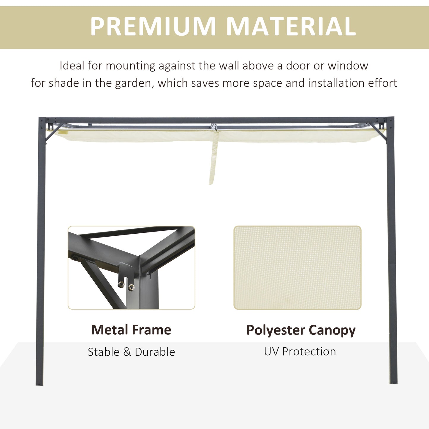 10'x10' Outdoor Pergola Gazebo with Retractable Canopy & Metal Frame & PA Coated Sun Shelter Door Porch Cover, Cream White