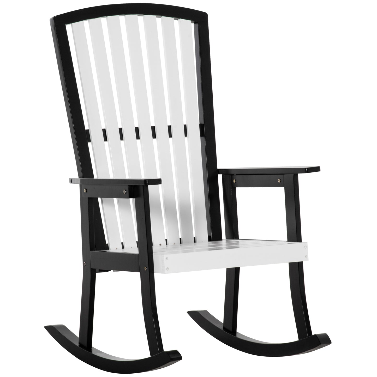 Wooden Rocking Chair, Traditional Porch Rocker, Fade-Resistant Patio Rocker Chair for Outdoor Indoor Use, White and Black