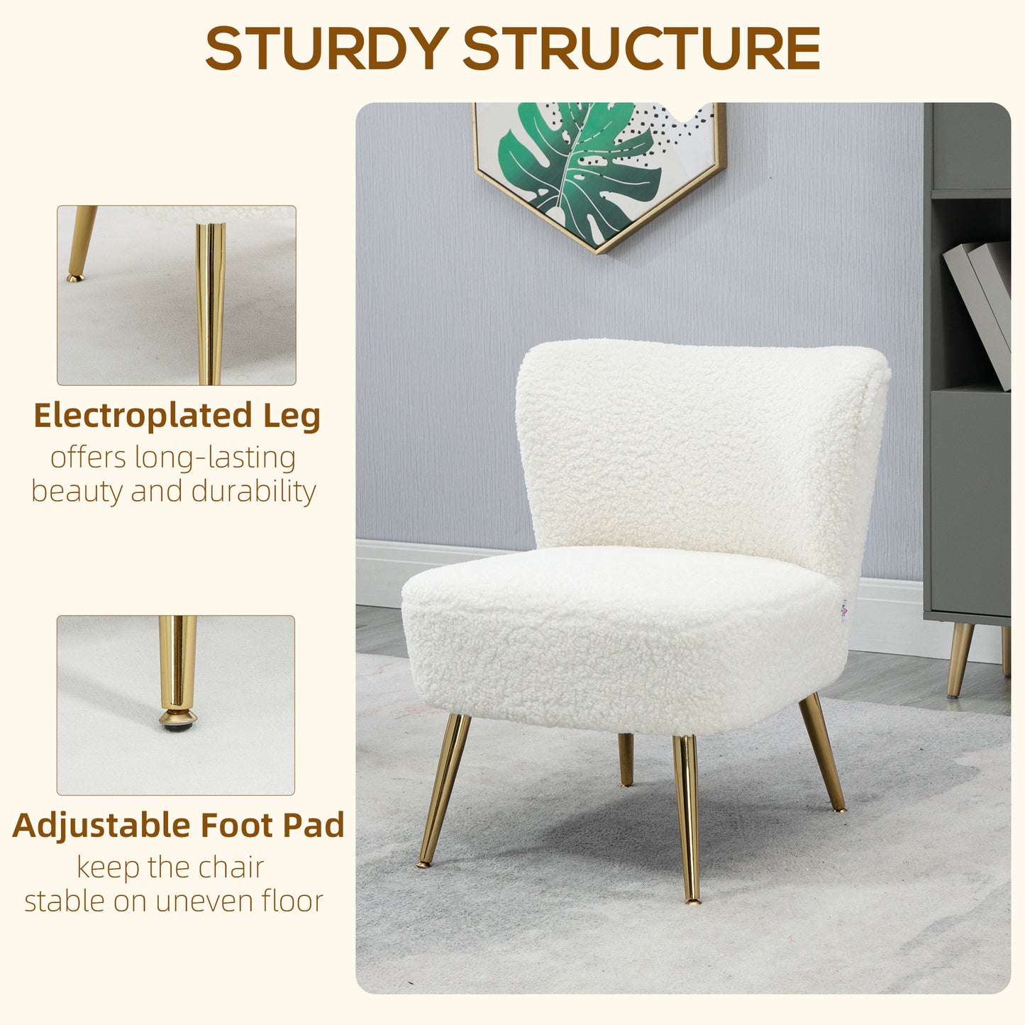 Lounge Chair for Bedroom Living Room Chair with Soft Upholstery and Gold Legs White