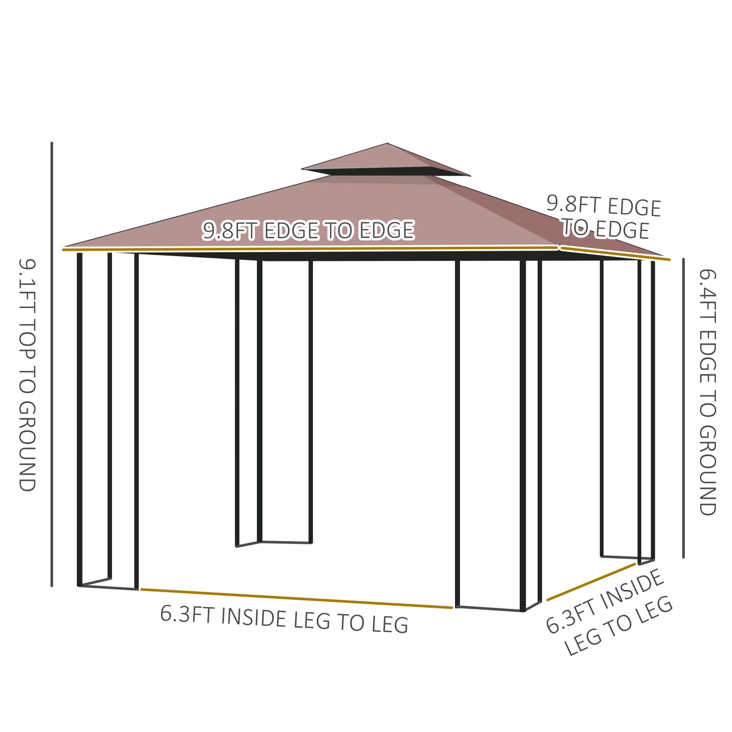 10' x 10' Patio Gazebo, Outdoor Gazebo Canopy with 2-Tier Polyester Roof and Mosquito Netting for Patio, Garden, Lawn , Brown