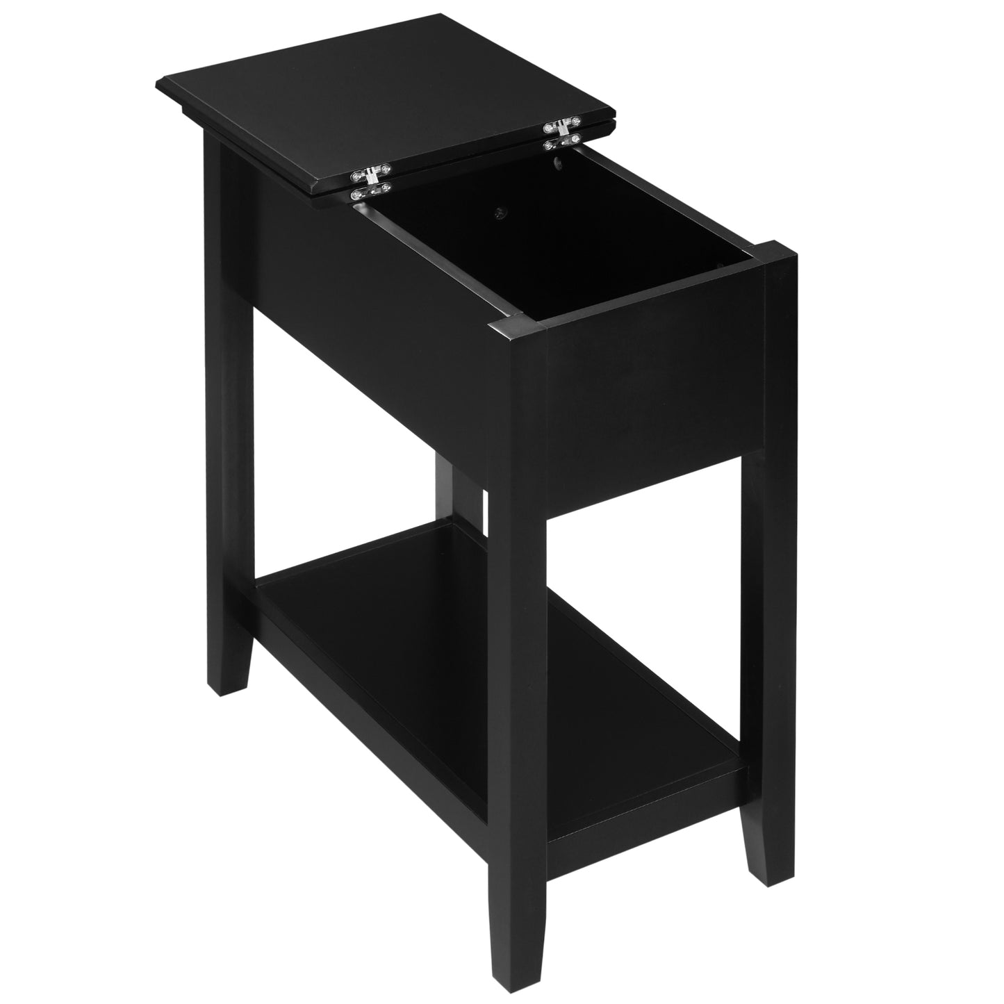 Flip Top End Table, Side Table with Storage Shelf and Cable Management, Narrow Nightstand for Living Room, Bedroom, Black