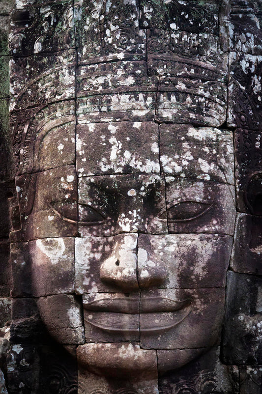 A face sculpture on a stone wall at angkor wat;Cambodia