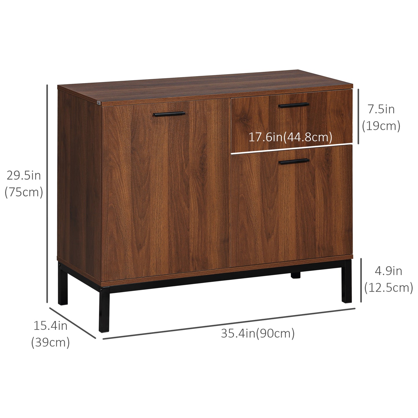 Kitchen Cabinet, Storage Cabinet, Sideboard Floor Accent Cabinet w/ Drawer, Enclosed Cabinet & Adjustable Shelves for Living Room, Dining Room, Bedroom, Entryway, Walnut Brown