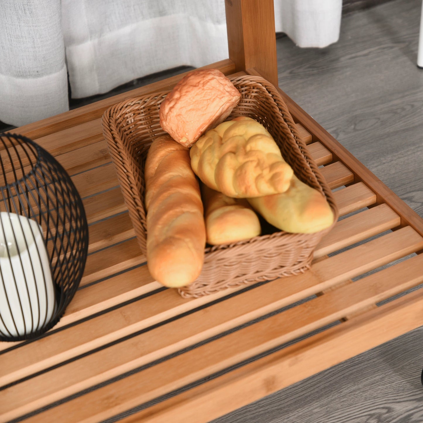 Bamboo Rolling Kitchen Island Trolley with Drawers & Shelves