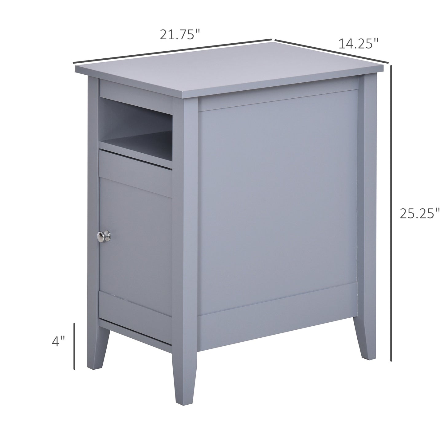 Wooden3-Tier Modern Nightstand with Pullout Shelf, Adjustable Open Shelf, and Door Cabinet, Grey