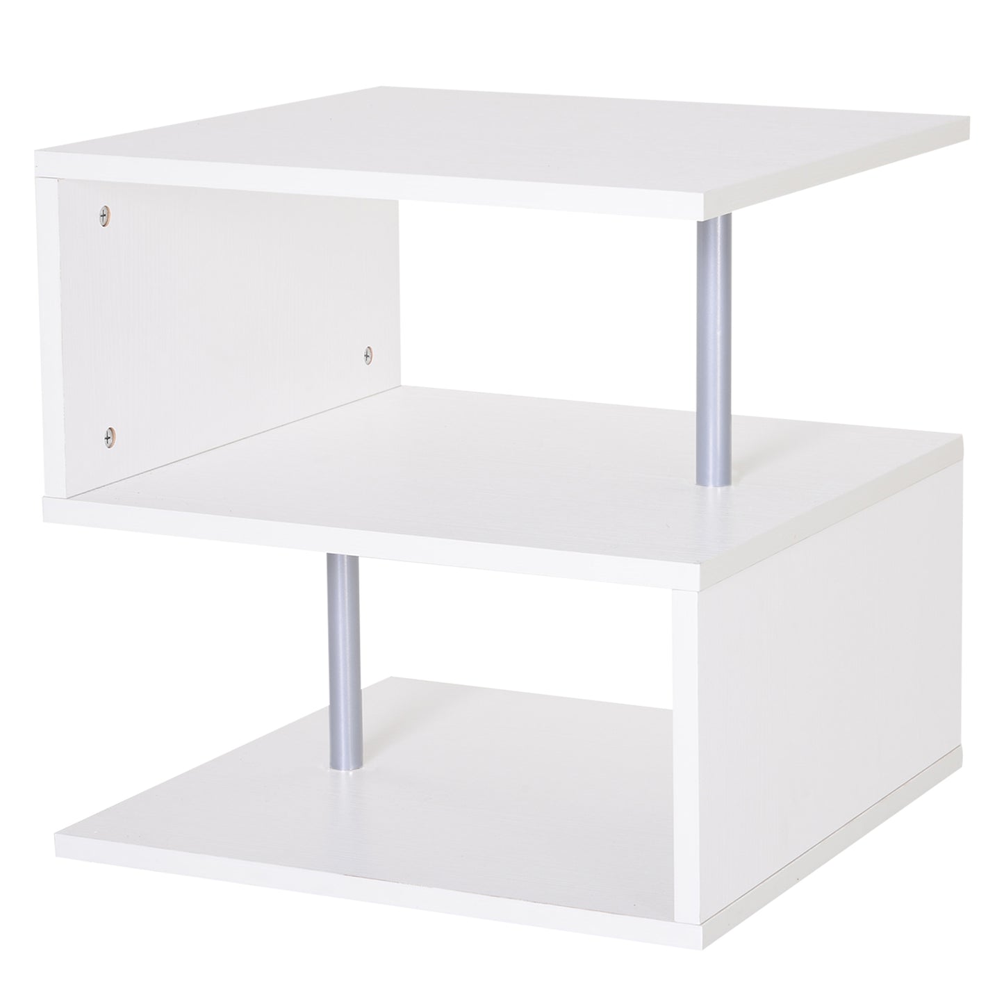 Wooden S Shape End Table 3 Tier Storage Shelves Organizer Living Room Side Table Desk White