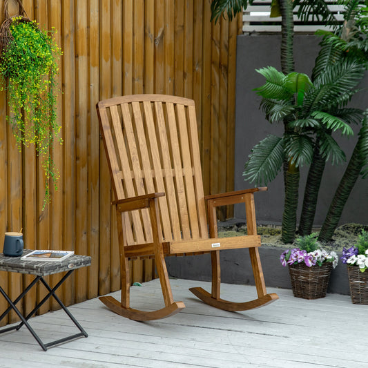 Wooden Rocking Chair, Traditional Porch Rocker, Fade-Resistant Patio Rocker Chair for Outdoor Indoor Use, Natural