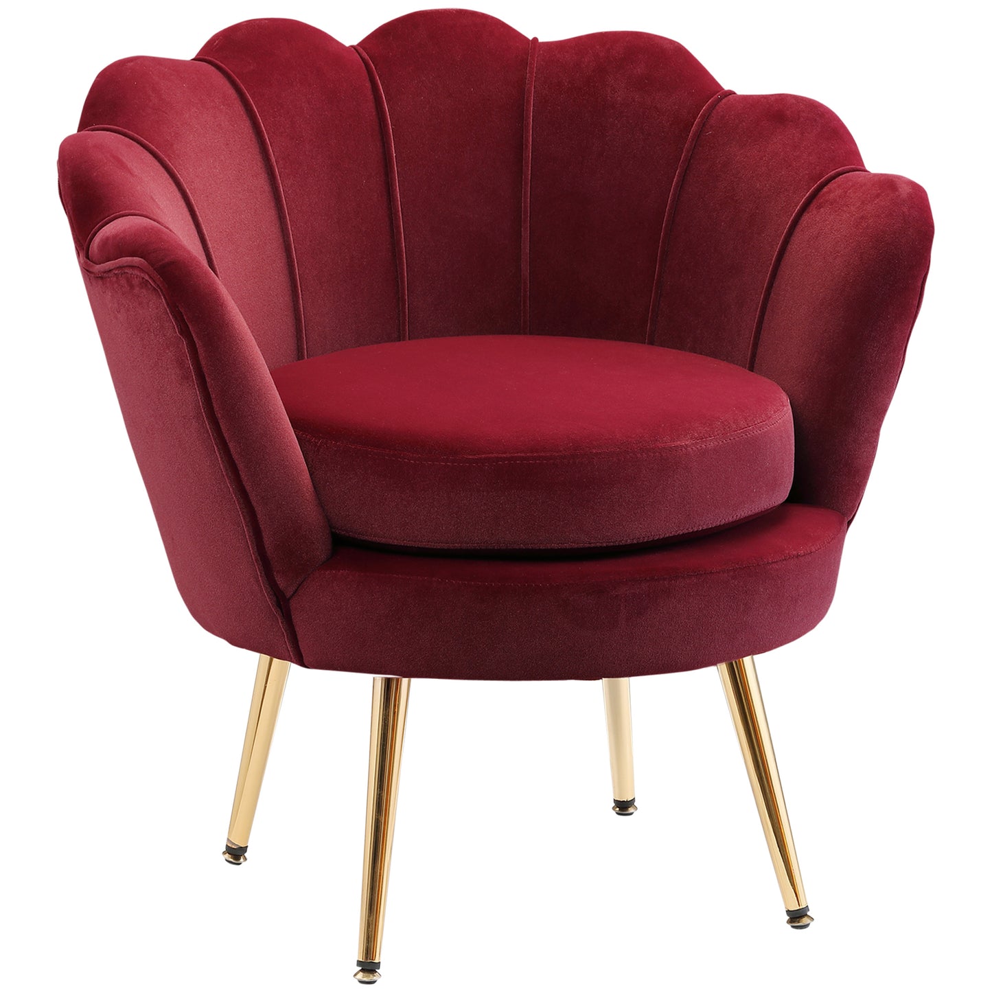 Modern Accent Chair, Velvet-Touch Fabric Leisure Club Chair with Gold Metal Legs for Living Room Bedroom, Wine Red