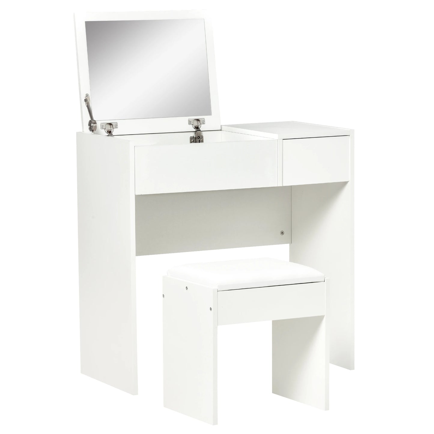 Mirrored Vanity Set Dresser Table Stool Set Flip Top Bedroom White